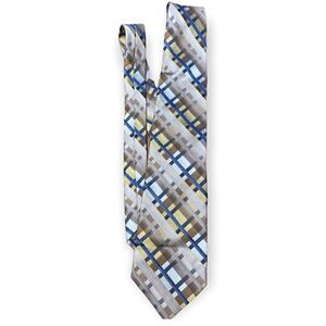 Crazy Horse a Claiborne Company handmade silk plaid striped tie in tan blue gold